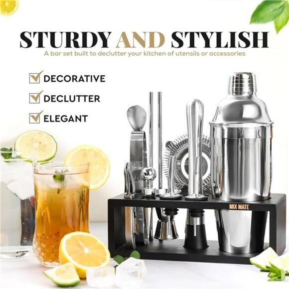 15 piece cocktail shaker set with stand home bar tools mixology gift idea - Picture 2 of 7